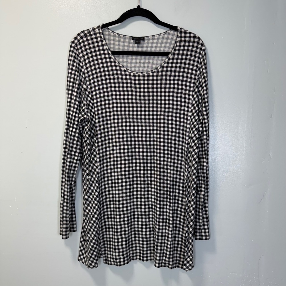 J. Jill Wearever Gingham Long Sleeve Tunic Topโ Black White Large